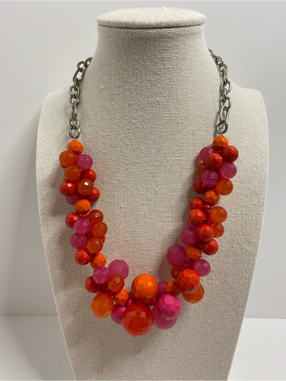 Faceted Acrylic Cluster Necklace Bib Bubble Statement Orange Pink Coral Colors